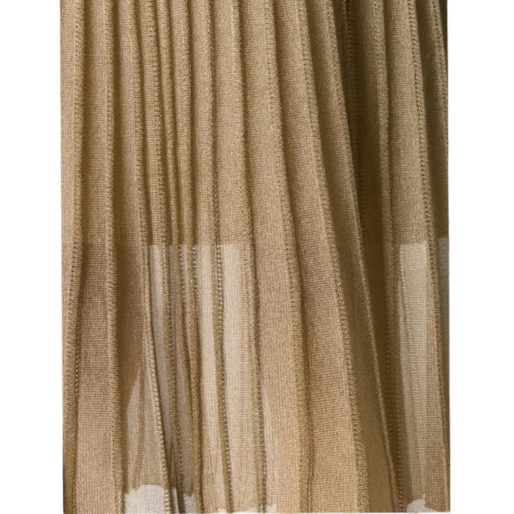 VINCE Pleated Gold Bronze Metallic Crochet Knit Midi Skirt Lined Size M - Picture 8 of 16